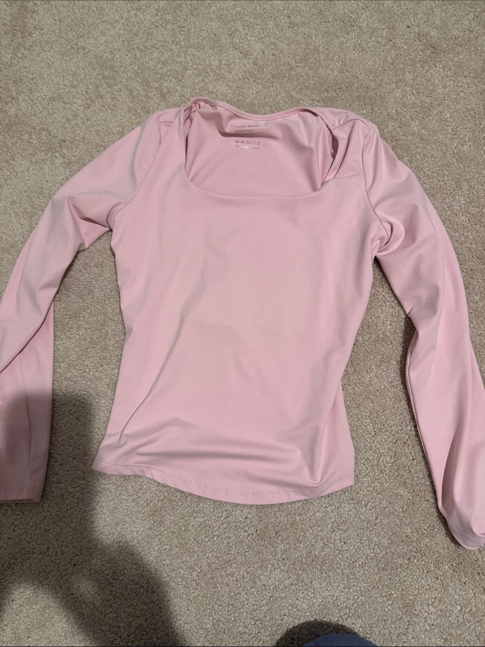 Square Neck Long Sleeve Top in Light Pink